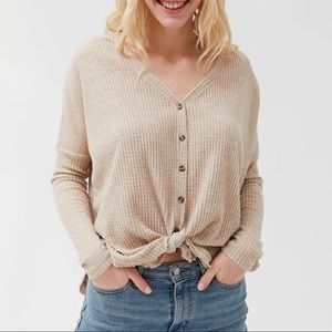 Urban Outfitters jojo waffle knit oversized thermal top blouse cream XS lounge